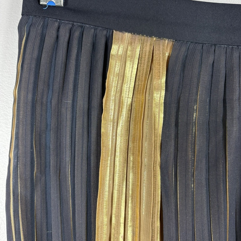 Pianura Studio Women's 42 EU Black Gold Metallic Pleated Mock Wrap Mini Skirt - Picture 2 of 7